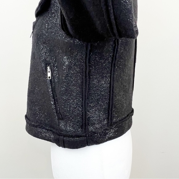 Gryphon New York Black Sparkle Wool Moto Jacket Womens M Biker Mod Punk - Picture 9 of 10